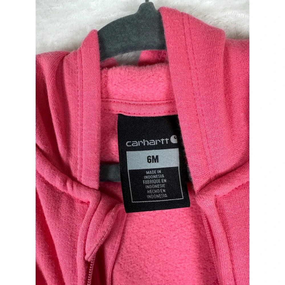 Carhartt Hooded Fleece Coverall Baby Girl 6M Pink Logo Sleeve Zipped Jumpsuit